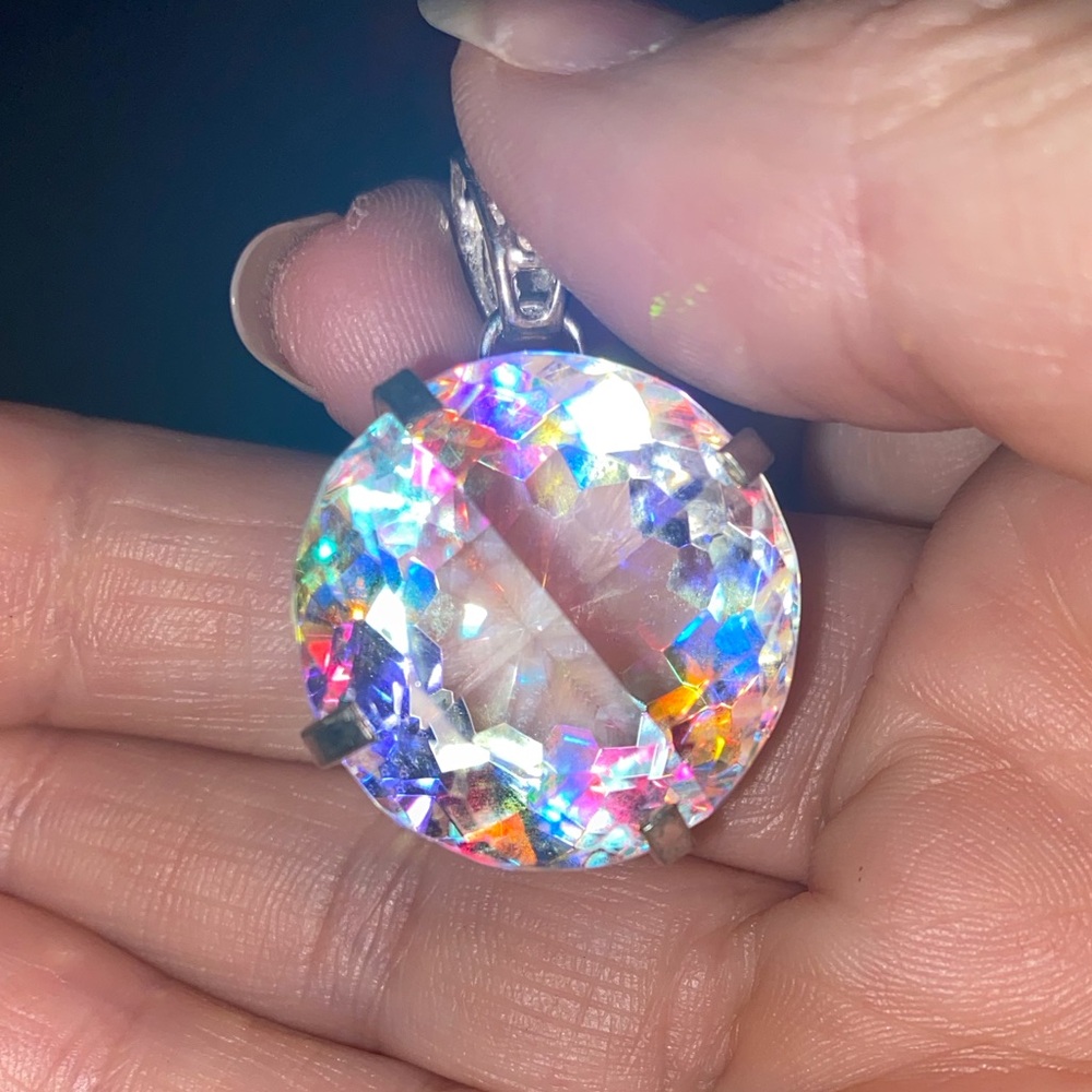SOLD! 66.10 carat Natural Mystic Topaz set in 925 Sterling Silver Pendant